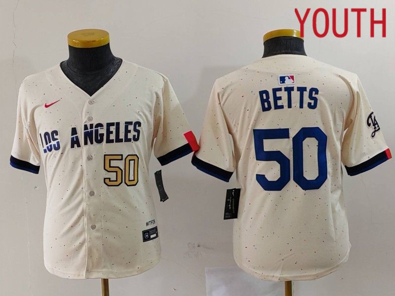 Youth Los Angeles Dodgers 50 Betts Cream Fashion Nike Game MLB Jersey style 7031